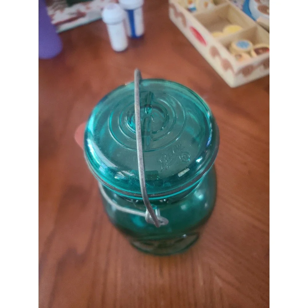 VTG 1976 Ball Ideal Aqua Blue Glass Mason Jar Eagle Bicenntennial Wire Bail Lid